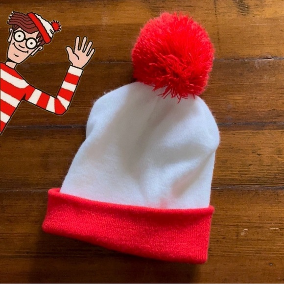 Other - WHERE’S WALDO white and red Pom pom hat